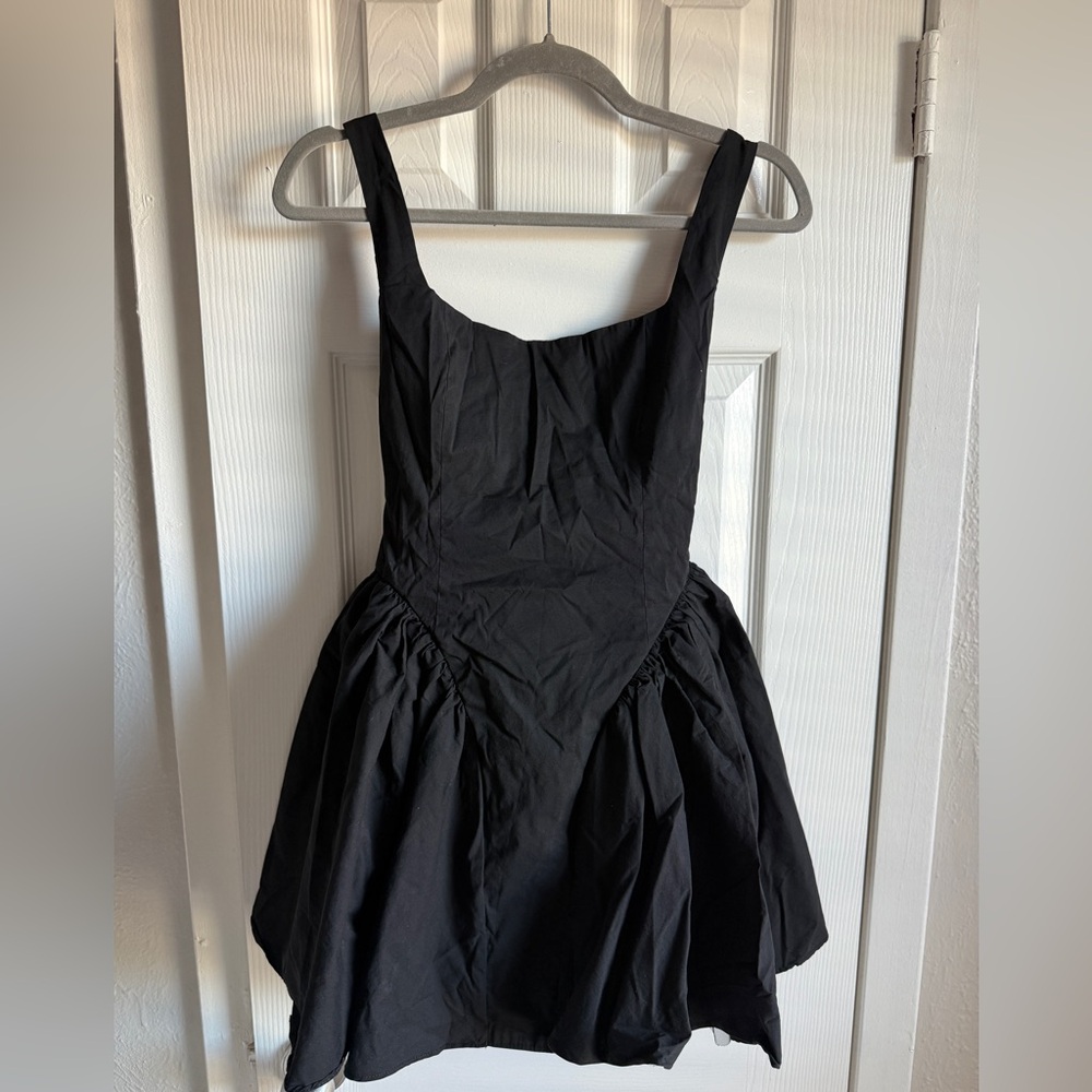 WINDSOR Black Drop Waist Mini Dress Bow Tie Back Square Neck Poofy Mesh Slim S - Picture 4 of 9